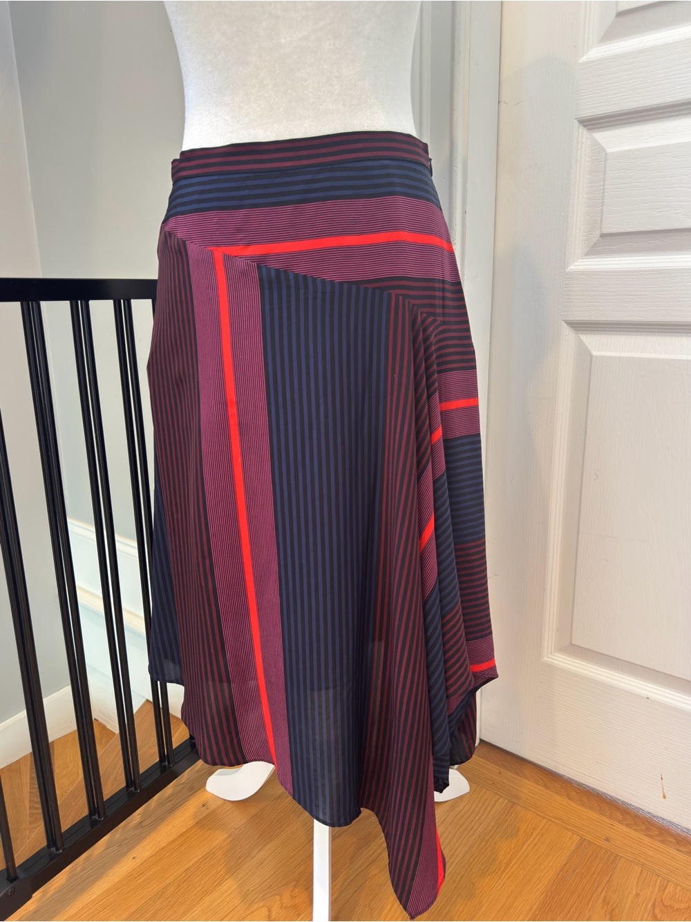 Joie Navy, Burgundy & Bright Red Asymmetrical Stripe Skirt